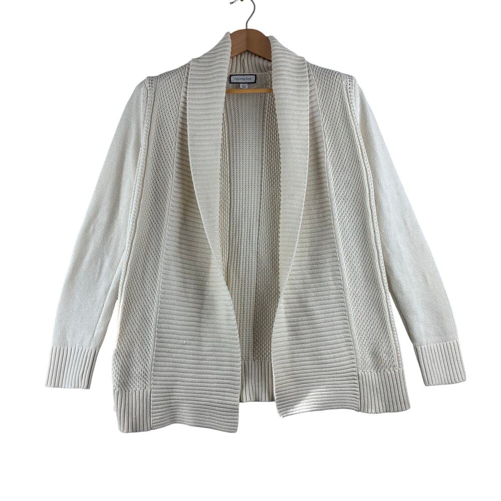 Charter Club Chunky Knit Cardigan Sweater Women's Small Ivory Cotton Nylon Blend